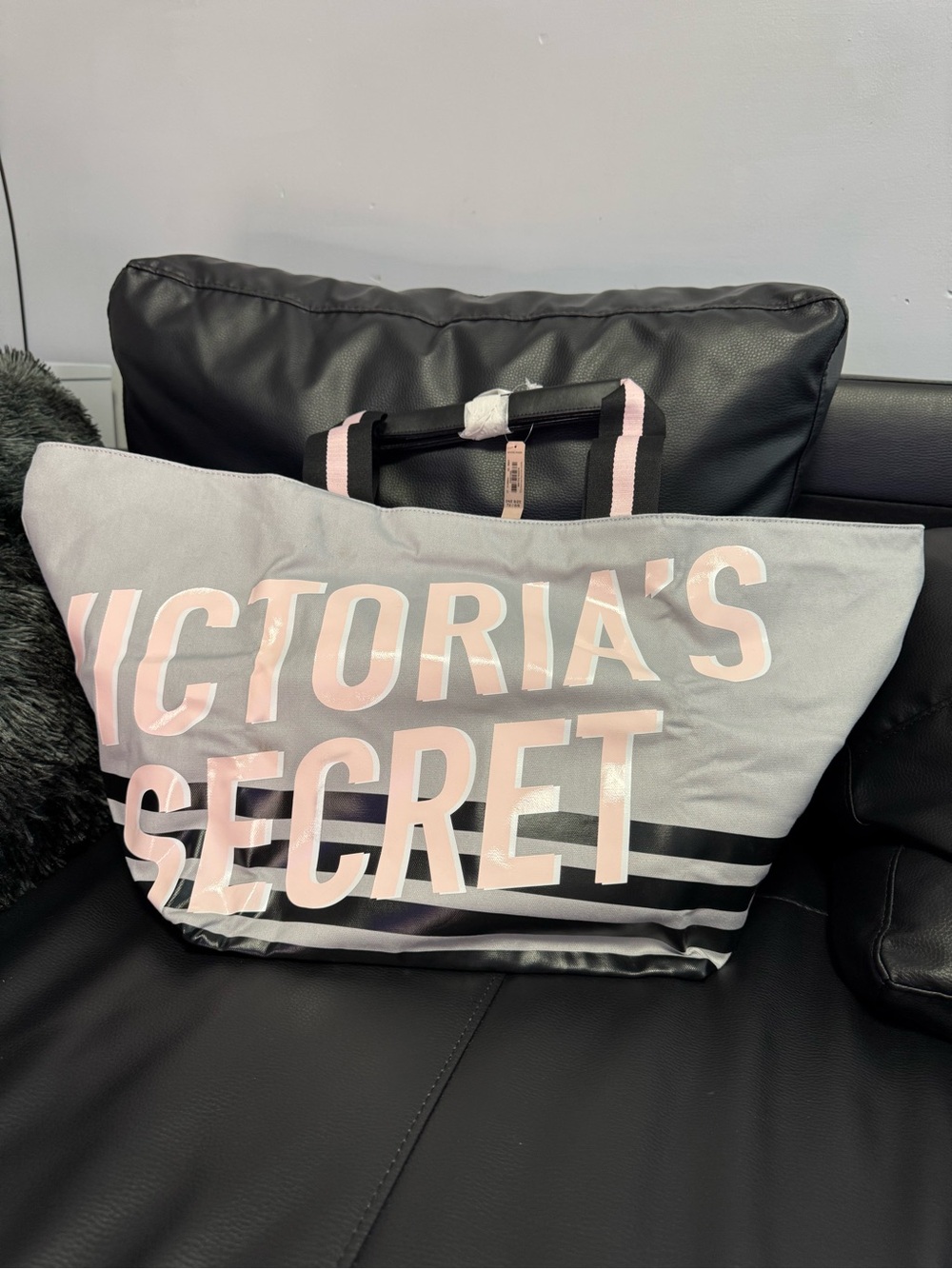 Victoria's Secret Light Gray Tote with Pale Pink Logo
